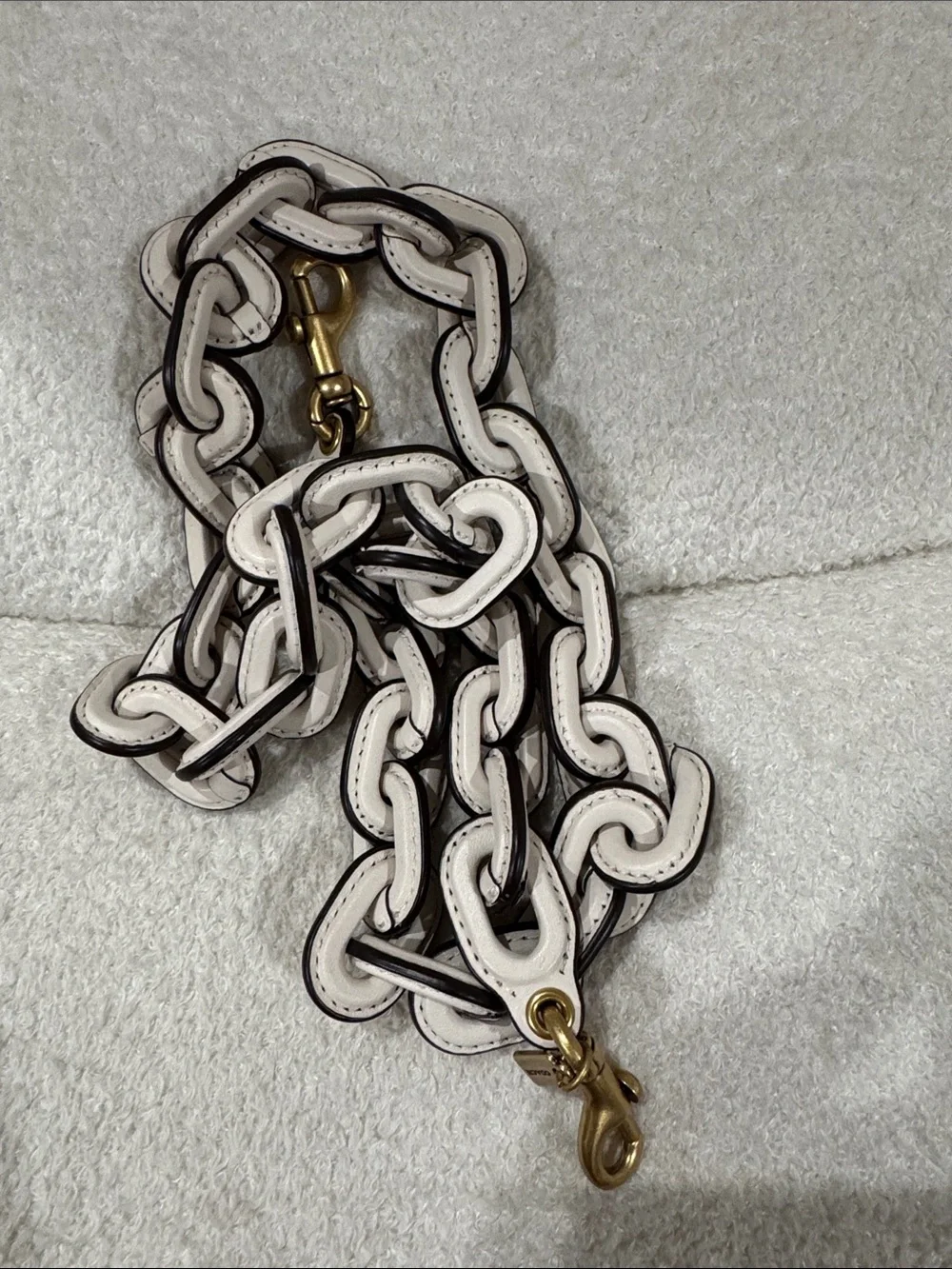 Coach White Leather Chain-Link Strap with Brass Hardware
